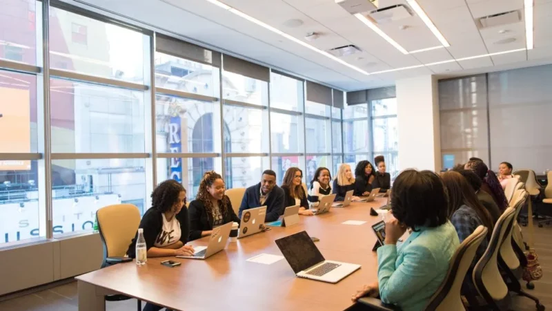 Meeting in an office boardroom